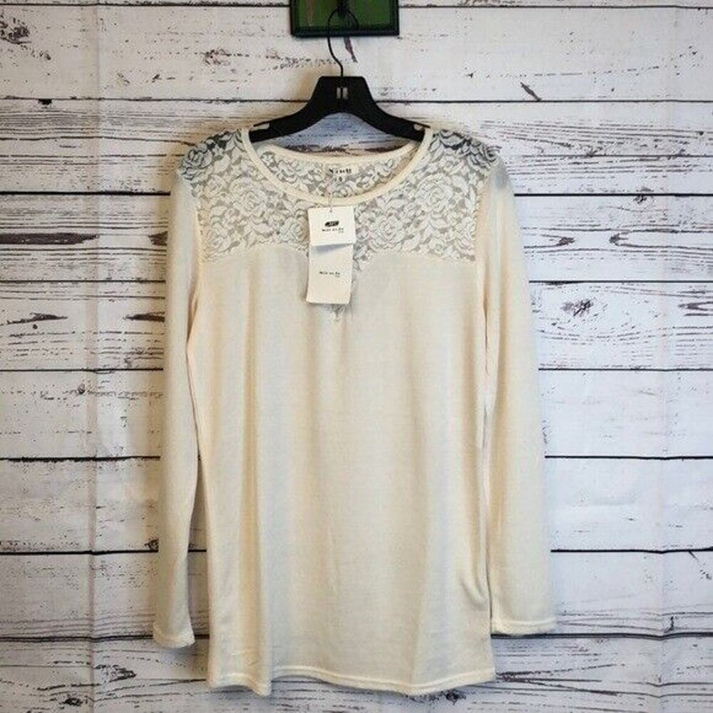 Miracle USA Ivory lace Shoulder soft light 5% cashmere tunic S Sweater Top NWT - Picture 2 of 7